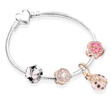 BRACE CO European Heart-shaped Pendant Charm Bracelet Fit Women's Jewellery Snake Chain Rose Gold Metal Fashion Fine Bracelets daiiibabyyy