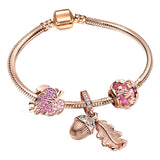 BRACE CO European Heart-shaped Pendant Charm Bracelet Fit Women's Jewellery Snake Chain Rose Gold Metal Fashion Fine Bracelets daiiibabyyy