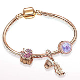 BRACE CO European Heart-shaped Pendant Charm Bracelet Fit Women's Jewellery Snake Chain Rose Gold Metal Fashion Fine Bracelets daiiibabyyy
