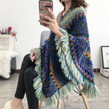 Swyivy Pullover Women Knitting Poncho Capes Autumn New 2020 Female Fashion Bohemian Poncho Cloak Tassel Winter Clothing daiiibabyyy