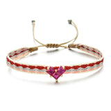 ZMZY Bohemian Handmade Woven Rope Chain Bracelet Ethnic Adjustable Crystal Heart Charms Bracelets for Women Girl Cuff Jewelry daiiibabyyy