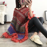 Swyivy Pullover Women Knitting Poncho Capes Autumn New 2020 Female Fashion Bohemian Poncho Cloak Tassel Winter Clothing daiiibabyyy