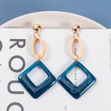 Korean Blue Geometric Acrylic Resin Drop Earrings for Women Statement Round Square Dangle Earrings  Fashion Brincos Jewelry daiiibabyyy