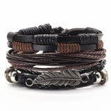 3 Pcs/Set Leather Bracelets Men Bangles For Women Wood Beads Feather TRUST IN GOD Cross Charm Homme Gift Jewelry Freely Shipping daiiibabyyy