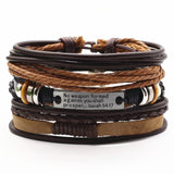 3 Pcs/Set Leather Bracelets Men Bangles For Women Wood Beads Feather TRUST IN GOD Cross Charm Homme Gift Jewelry Freely Shipping daiiibabyyy