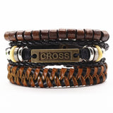3 Pcs/Set Leather Bracelets Men Bangles For Women Wood Beads Feather TRUST IN GOD Cross Charm Homme Gift Jewelry Freely Shipping daiiibabyyy