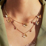 New Hot Sale Fashion Butterfly Pendant Necklace Alloy Double-Layer Clavicle Chain Butterfly Dangle Necklace Female Jewelry Gift daiiibabyyy
