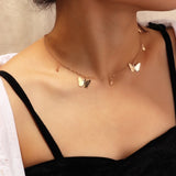 New Hot Sale Fashion Butterfly Pendant Necklace Alloy Double-Layer Clavicle Chain Butterfly Dangle Necklace Female Jewelry Gift daiiibabyyy