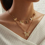 New Hot Sale Fashion Butterfly Pendant Necklace Alloy Double-Layer Clavicle Chain Butterfly Dangle Necklace Female Jewelry Gift daiiibabyyy
