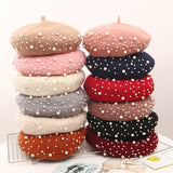 Pearl Beret Hat for Women Cashmere Winter Retro French Winter Black Red French Artist Flat Fashion Red Yellow Lady Vintage Cap daiiibabyyy