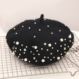 Pearl Beret Hat for Women Cashmere Winter Retro French Winter Black Red French Artist Flat Fashion Red Yellow Lady Vintage Cap daiiibabyyy