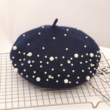 Pearl Beret Hat for Women Cashmere Winter Retro French Winter Black Red French Artist Flat Fashion Red Yellow Lady Vintage Cap daiiibabyyy