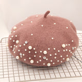 Pearl Beret Hat for Women Cashmere Winter Retro French Winter Black Red French Artist Flat Fashion Red Yellow Lady Vintage Cap daiiibabyyy