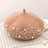 Pearl Beret Hat for Women Cashmere Winter Retro French Winter Black Red French Artist Flat Fashion Red Yellow Lady Vintage Cap daiiibabyyy