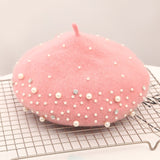 Pearl Beret Hat for Women Cashmere Winter Retro French Winter Black Red French Artist Flat Fashion Red Yellow Lady Vintage Cap daiiibabyyy