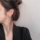 FLASHBUY Single New Korean Rhinestone Earrings  Shiny Drill Arc Ear Hanging Clip Earrings for Women Minimalist Ear Cuff daiiibabyyy