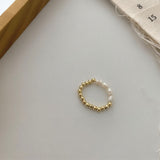 AOMU  Fashion Crystal Beaded Rings Cute Minimalist Coloful Beads Geometric Stacked Fine Rings for Women Party Gift Jewelry daiiibabyyy