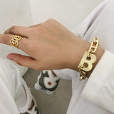Flashbuy  New Design Gold Color Metal Letter B Bracelets for Women Thick Link Chain Bracelet Fashion Jewelry