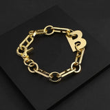 Flashbuy  New Design Gold Color Metal Letter B Bracelets for Women Thick Link Chain Bracelet Fashion Jewelry daiiibabyyy