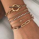 New Punk Rhinestone Geometric Chain Bracelets Set for Women Bohemia Multilayer Beads Charm Bangles Fashion Party Jewelry Gift daiiibabyyy