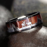 FDLK     Black Tungsten Hunting Ring Wedding Band Wood Inlay Deer Stag Silhouette Ring daiiibabyyy