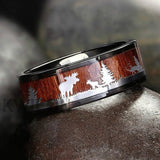 FDLK     Black Tungsten Hunting Ring Wedding Band Wood Inlay Deer Stag Silhouette Ring daiiibabyyy