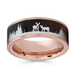 FDLK     Black Tungsten Hunting Ring Wedding Band Wood Inlay Deer Stag Silhouette Ring daiiibabyyy