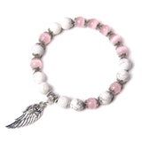 Handmade Silver Color Rose Angel Wing Pendant Bracelet Natural Pink Quartz Crystal Beads Charm Bracelet Women Romantic Jewelry daiiibabyyy