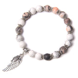 Handmade Silver Color Rose Angel Wing Pendant Bracelet Natural Pink Quartz Crystal Beads Charm Bracelet Women Romantic Jewelry daiiibabyyy