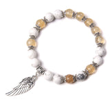Handmade Silver Color Rose Angel Wing Pendant Bracelet Natural Pink Quartz Crystal Beads Charm Bracelet Women Romantic Jewelry daiiibabyyy
