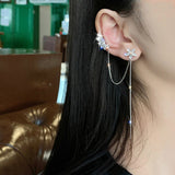 New Arrival Zeojrlly Crystal Trendy Water Flower Tassel Earbone Clip  Ins Earrings  Long pendant  Female Elegant Jewelry daiiibabyyy