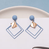 Korean Blue Geometric Acrylic Resin Drop Earrings for Women Statement Round Square Dangle Earrings  Fashion Brincos Jewelry daiiibabyyy