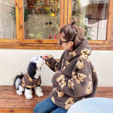 Pet clothes for fall/winter plus velvet bear print Teddy Bichon Schnauzer coat warm dog coat new parent-child outfit daiiibabyyy