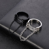 Punk Fashion Black Silver Color Chain Rings Open Adjustable Cool Women Men Ring Jewelry Accessories
