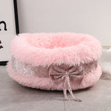 Long Plush Super Soft Dogs Beds With Bow Pet Kennel Lounger Fluffy Cat House Winter Warm Sofa Basket for Small Medium Large Dogs daiiibabyyy