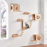 Cat Bridge Climbing Frame Wood Pet Cat Tree House Bed Hammock Sisal Scratching Post Cat Furniture Cat Toy Wall Mounted