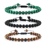 6mm Natural Stone Men Bracelets Charm Tiger Eye Black Beads Bracelet Braided Bangle Adjustable Charm Women Yoga Jewelry pulseras daiiibabyyy