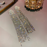 FYUAN Long Tassel Full Rhinestone Drop Earrings for Women Ovsize Crystal Dangle Earrings Fashion Jewelry Accessories daiiibabyyy