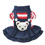 Pet Dog Clothes Striped Bear Fashion Cat Strap Denim Skirt Yorkie Chihuahua Dresses Clothes Cute Apparel daiiibabyyy