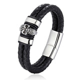 Hyperbole Men Jewelry Black Braided Leather Bracelets Men Stainless Steel Leahter Bracelets Cool Skull Bracelets Men Bracelet daiiibabyyy