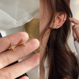 2pcs Fashion Gold Simple Cross Clip Earrings For Women Girls Cute Pearl Cubic Zirconia Ear Cuff Clip Without Piercing Jewerly daiiibabyyy