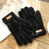 Knitted Gloves Winter Warm Thick Touch Screen Fur Gloves Solid Mittens for Mobile Phone Tablet Pad Women's Cashmere Wool Glove daiiibabyyy
