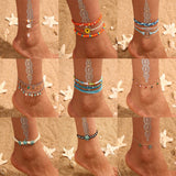 Vintage Shell Ankle Bracelet Set For Women Bohemian Rope Chain Sequin Anklets Summer Beach Girls Barefoot Leg Chain Boho Jewelry