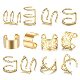 7pcs Fashion Gold Star Leaves Non-Piercing Ear Clip Earrings For Women Simple Fake Cartilage Ear Cuff Jewelry Clip Accessories daiiibabyyy