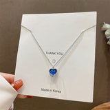 Korean New Exquisite Blue Crystal Necklace Fashion Temperament Love Pendant Necklace Female Jewelry daiiibabyyy