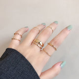 7PCS/SET Korea Fashion Mixed Minimalist Ring Set Geometric Round Metal Gold Silver Color Cuff Open Rings Jewelry For Women daiiibabyyy