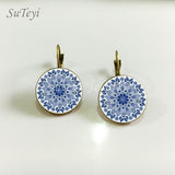 SUTEYI Charm Henna Yoga Amulet Ladies Earrings Round Glass Cabochon Earings Jewelry Bohemian Mandala Earrings For Women daiiibabyyy