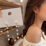 Trend Simulation Pearl Long Earrings Female Moon Star Flower Rhinestone Wedding Pendant Earrings Fashion Korean Jewelry Earrings daiiibabyyy