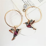 Exquisite Bird-shaped Hummingbird Hoop Pendant Crystal Pendant Earrings Tassel Bird Earrings for Women's Wedding Jewelry daiiibabyyy