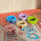 New Korean Artistic Irregular Geometric Colorful Transparent Crystal Rhinestones Acrylic Ring for Women Jewelry daiiibabyyy